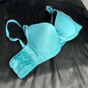 Affata Teal Bra Silky Lace Detail Convertible Removable Straps Push Up